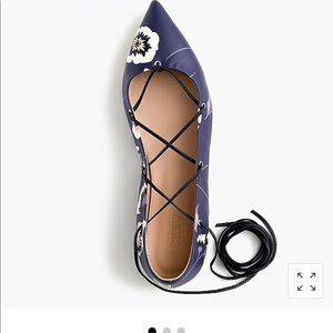 Brand new J Crew lace-up midnight poppy flats